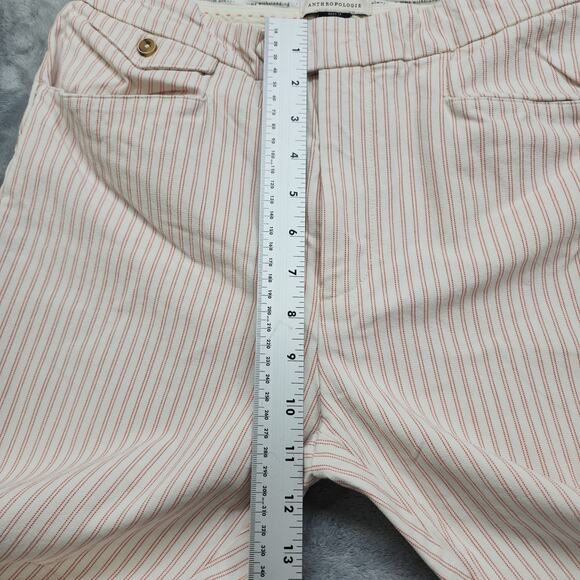 Anthropologie Pants Womens 4 Cream Red Striped Essential Slim Trousers Stretch - Picture 7 of 10